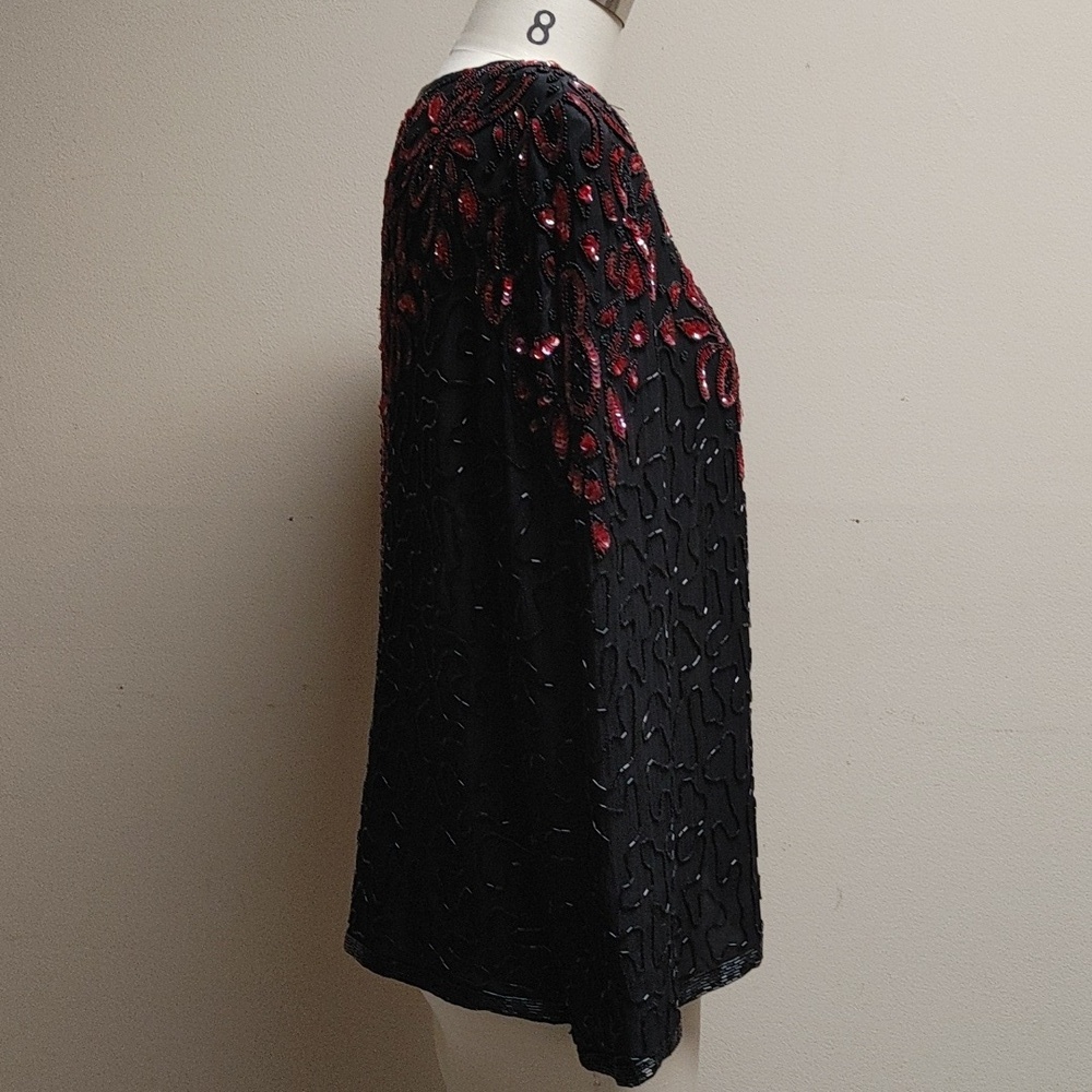 AP Ltd Black Silk Beaded w Red Sequins Top Size M - Picture 3 of 15